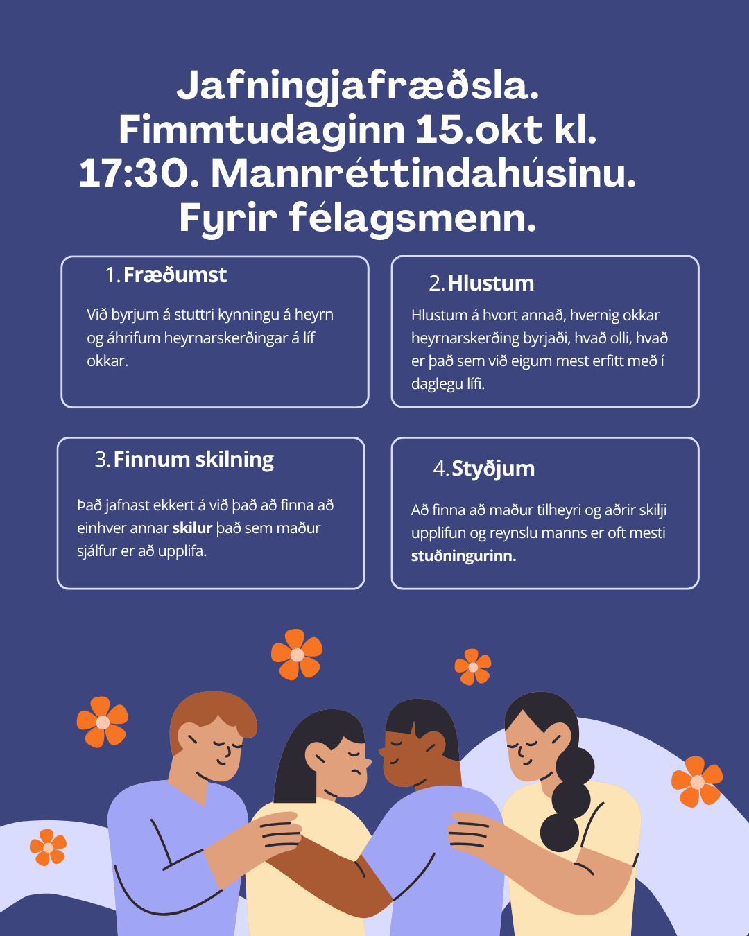 Jafningjafræðsla 15. október kl. 17:30